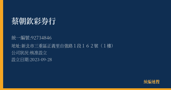 蔡朝欽彩券行的照片-統編 92734846(新北市) 公司登記資料與營業項目詳細圖表