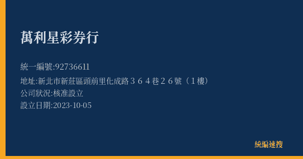 萬利星彩券行的照片-統編 92736611(新北市) 公司登記資料與營業項目詳細圖表