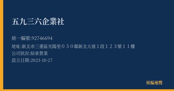 五九三六企業社的照片-統編 92746694(新北市) 公司登記資料與營業項目詳細圖表
