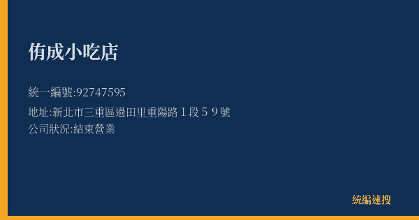侑成小吃店的照片-統編 92747595(新北市) 公司登記資料與營業項目詳細圖表