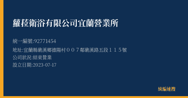 蘿菈衛浴有限公司宜蘭營業所的照片-統編 92771454(宜蘭縣) 公司登記資料與營業項目詳細圖表