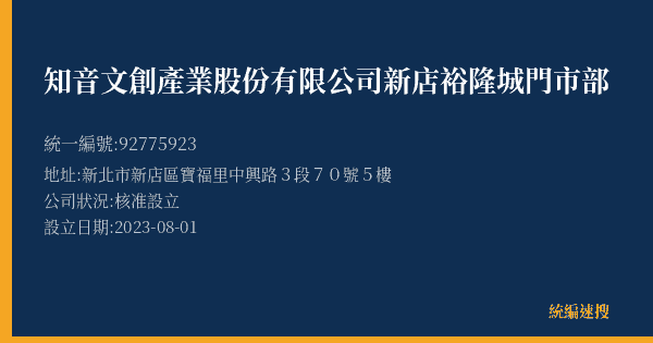 知音文創產業股份有限公司新店裕隆城門市部的照片-統編 92775923(新北市) 公司登記資料與營業項目詳細圖表