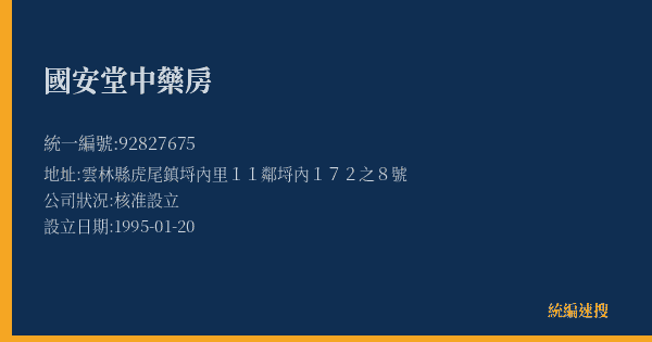 國安堂中藥房的照片-統編 92827675(雲林縣) 公司登記資料與營業項目詳細圖表