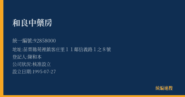 和良中藥房的照片-統編 92858000(苗栗縣) 公司登記資料與營業項目詳細圖表