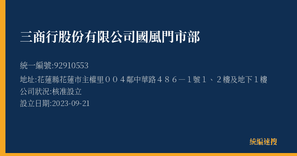 三商行股份有限公司國風門市部的照片-統編 92910553(花蓮縣) 公司登記資料與營業項目詳細圖表