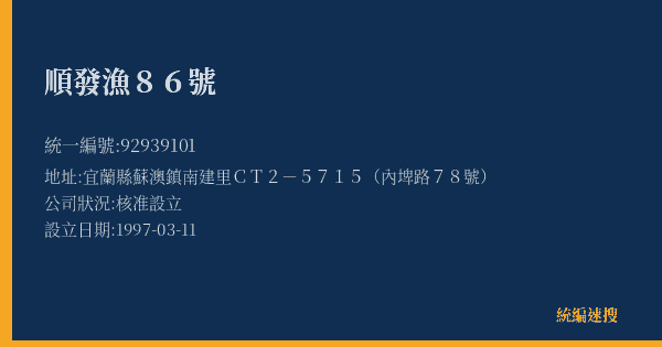 順發漁86號的照片-統編 92939101(宜蘭縣) 公司登記資料與營業項目詳細圖表