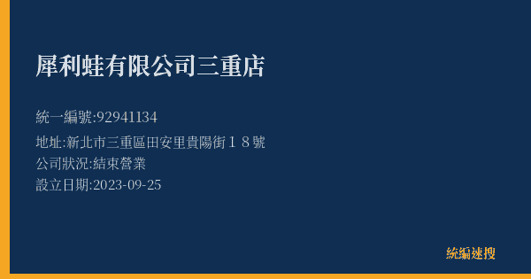 犀利蛙有限公司三重店的照片-統編 92941134(新北市) 公司登記資料與營業項目詳細圖表