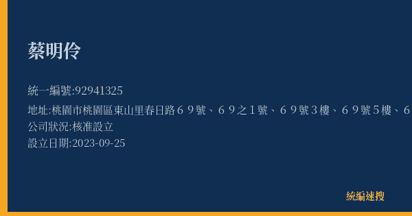 蔡明伶的照片-統編 92941325(桃園市) 公司登記資料與營業項目詳細圖表
