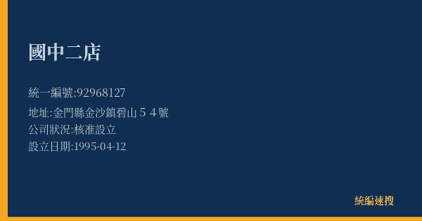 國中二店的照片-統編 92968127(金門縣) 公司登記資料與營業項目詳細圖表