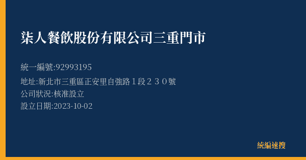 柒人餐飲股份有限公司三重門市的照片-統編 92993195(新北市) 公司登記資料與營業項目詳細圖表