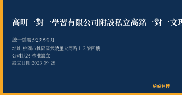高明一對一學習有限公司附設私立高銘一對一文理短期補習班桃園分班的照片-統編 92999091(桃園市) 公司登記資料與營業項目詳細圖表