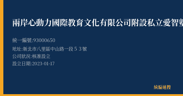 兩岸心動力國際教育文化有限公司附設私立愛智塾文理短期補習班的照片-統編 93000650(新北市) 公司登記資料與營業項目詳細圖表