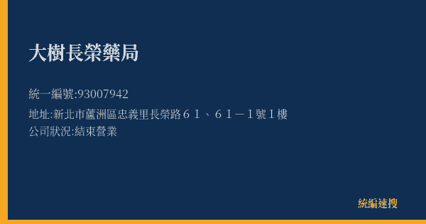 大樹長榮藥局的照片-統編 93007942(新北市) 公司登記資料與營業項目詳細圖表