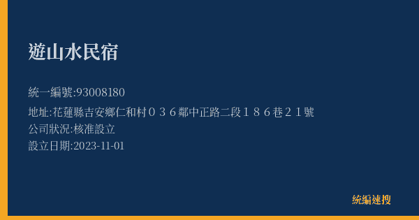 遊山水民宿的照片-統編 93008180(花蓮縣) 公司登記資料與營業項目詳細圖表