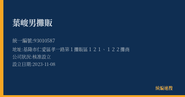 葉峻男攤販的照片-統編 93010587(基隆市) 公司登記資料與營業項目詳細圖表