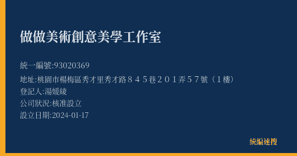 做做美術創意美學工作室的照片-統編 93020369(桃園市) 公司登記資料與營業項目詳細圖表
