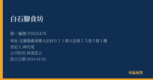 白石腳食坊的照片-統編 93025478(宜蘭縣) 公司登記資料與營業項目詳細圖表