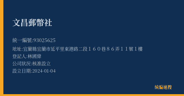 文昌郵幣社的照片-統編 93025625(宜蘭縣) 公司登記資料與營業項目詳細圖表