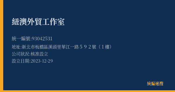 紐澳外貿工作室的照片-統編 93042531(新北市) 公司登記資料與營業項目詳細圖表