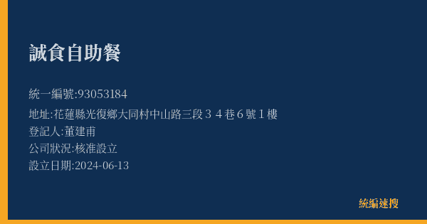 誠食自助餐的照片-統編 93053184(花蓮縣) 公司登記資料與營業項目詳細圖表