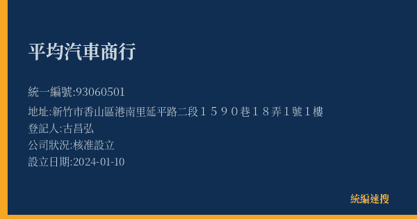 平均汽車商行的照片-統編 93060501(新竹市) 公司登記資料與營業項目詳細圖表