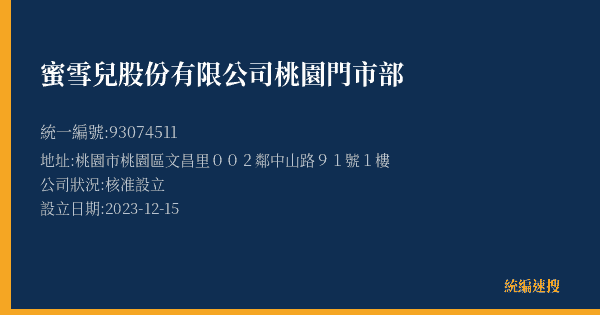 蜜雪兒股份有限公司桃園門市部的照片-統編 93074511(桃園市) 公司登記資料與營業項目詳細圖表