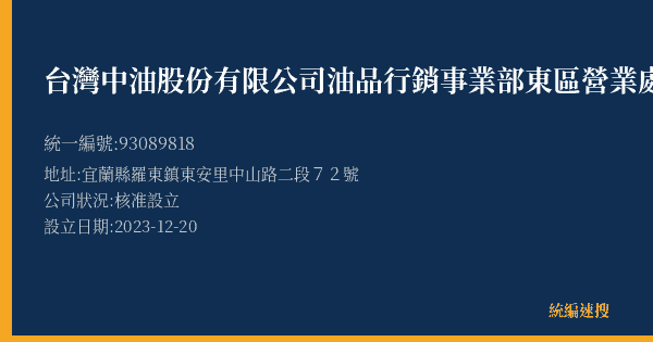 台灣中油股份有限公司油品行銷事業部東區營業處葛瑪蘭加油站的照片-統編 93089818(宜蘭縣) 公司登記資料與營業項目詳細圖表