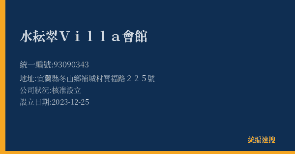 水耘翠Villa會館的照片-統編 93090343(宜蘭縣) 公司登記資料與營業項目詳細圖表
