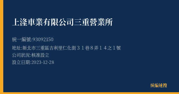 上湰車業有限公司三重營業所的照片-統編 93092150(新北市) 公司登記資料與營業項目詳細圖表