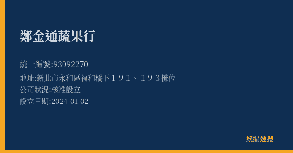 鄭金通蔬果行的照片-統編 93092270(新北市) 公司登記資料與營業項目詳細圖表