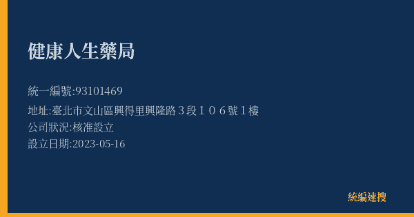 健康人生藥局的照片-統編 93101469(臺北市) 公司登記資料與營業項目詳細圖表