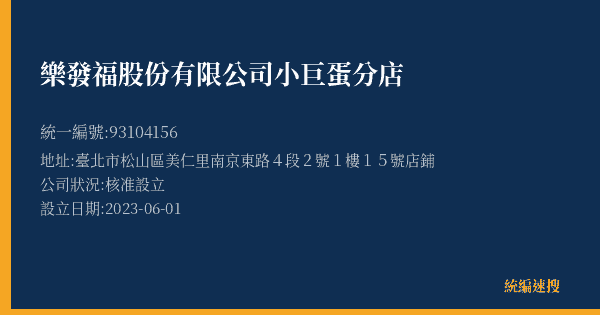 樂發福股份有限公司小巨蛋分店的照片-統編 93104156(臺北市) 公司登記資料與營業項目詳細圖表