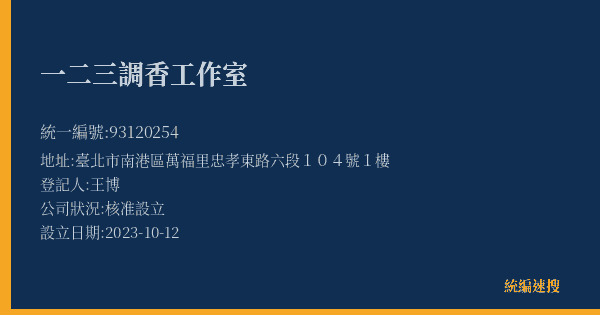 一二三調香工作室的照片-統編 93120254(臺北市) 公司登記資料與營業項目詳細圖表