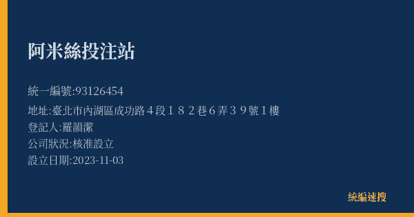 阿米絲投注站的照片-統編 93126454(臺北市) 公司登記資料與營業項目詳細圖表