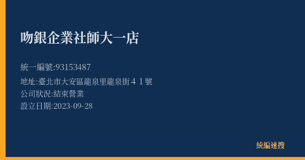 吻銀企業社師大一店的照片-統編 93153487(臺北市) 公司登記資料與營業項目詳細圖表