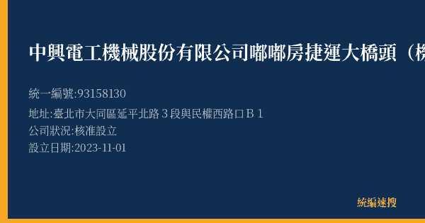 中興電工機械股份有限公司嘟嘟房捷運大橋頭(機車)站的照片-統編 93158130(臺北市) 公司登記資料與營業項目詳細圖表