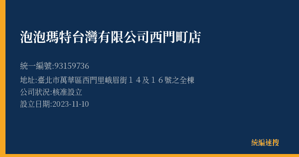 泡泡瑪特台灣有限公司西門町店的照片-統編 93159736(臺北市) 公司登記資料與營業項目詳細圖表