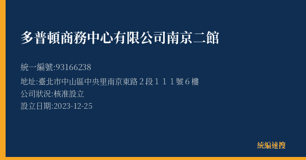 多普頓商務中心有限公司南京二館的照片-統編 93166238(臺北市) 公司登記資料與營業項目詳細圖表