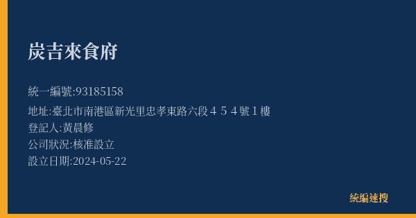 炭吉來食府的照片-統編 93185158(臺北市) 公司登記資料與營業項目詳細圖表
