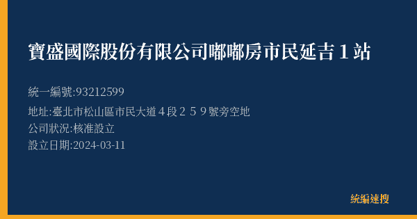 寶盛國際股份有限公司嘟嘟房市民延吉1站的照片-統編 93212599(臺北市) 公司登記資料與營業項目詳細圖表