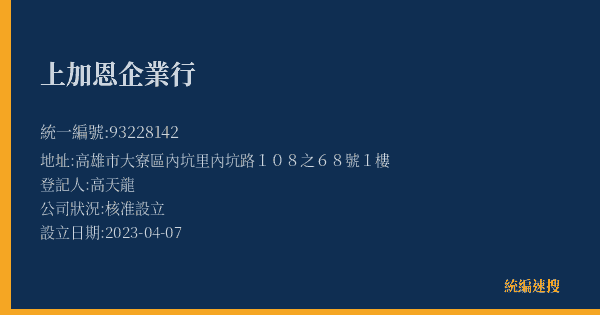 上加恩企業行的照片-統編 93228142(高雄市) 公司登記資料與營業項目詳細圖表