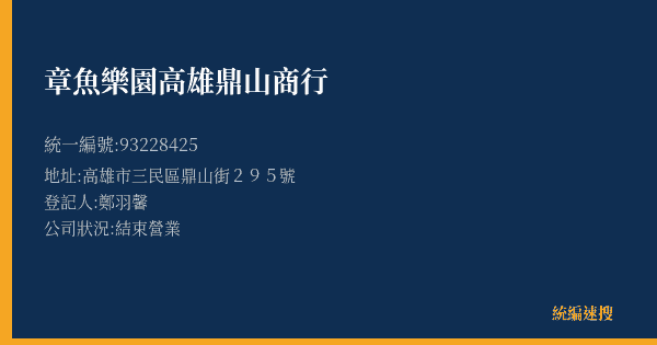 章魚樂園高雄鼎山商行的照片-統編 93228425(高雄市) 公司登記資料與營業項目詳細圖表