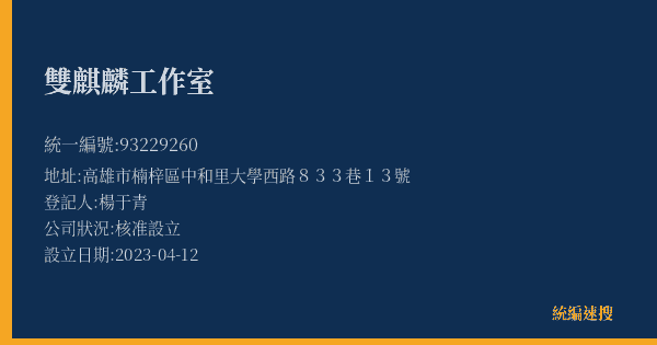 雙麒麟工作室的照片-統編 93229260(高雄市) 公司登記資料與營業項目詳細圖表