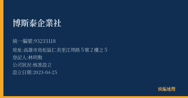 博斯泰企業社的照片-統編 93233118(高雄市) 公司登記資料與營業項目詳細圖表