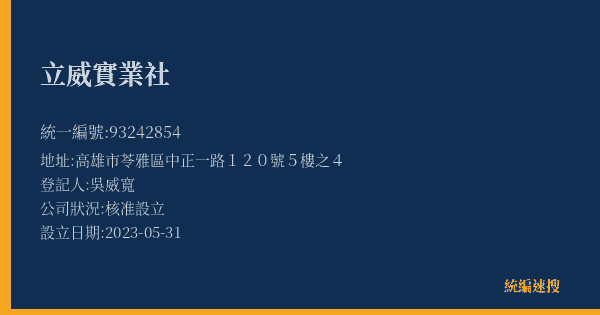 立威實業社的照片-統編 93242854(高雄市) 公司登記資料與營業項目詳細圖表