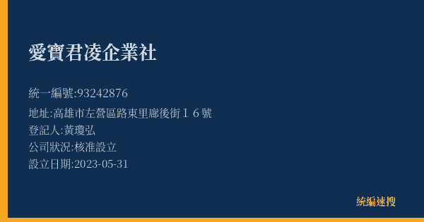 愛寶君凌企業社的照片-統編 93242876(高雄市) 公司登記資料與營業項目詳細圖表