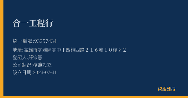 合一工程行的照片-統編 93257434(高雄市) 公司登記資料與營業項目詳細圖表