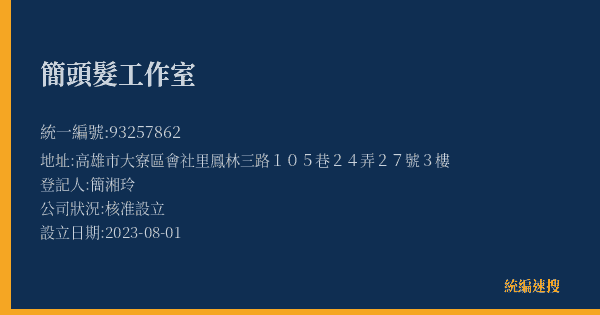 簡頭髮工作室的照片-統編 93257862(高雄市) 公司登記資料與營業項目詳細圖表