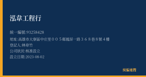 泓韋工程行的照片-統編 93258428(高雄市) 公司登記資料與營業項目詳細圖表