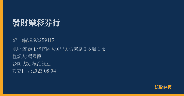 發財樂彩券行的照片-統編 93259117(高雄市) 公司登記資料與營業項目詳細圖表